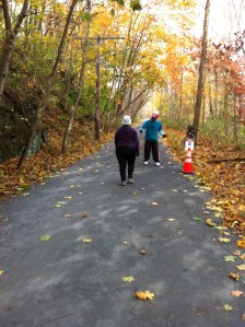 Volunteer Louie -- greeting walker Alicia at mile 8 -- was a terrific part of the day, biking along the course and putting in time at mile markers. His spirit was contagious!