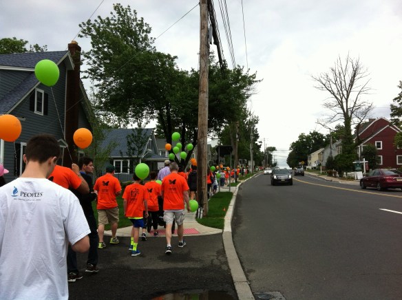 Walkers along Route 202-206 in Bedminster today